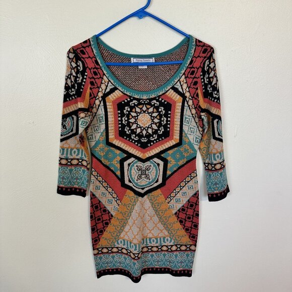 Flying Tomato Geometric Pattern Sweater Dress Mini Multicolor Small Mandala - Picture 7 of 7